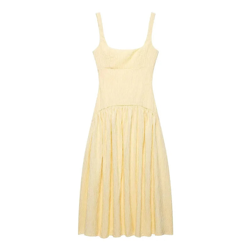 Robe midi plissée dos nu - jaune soleil