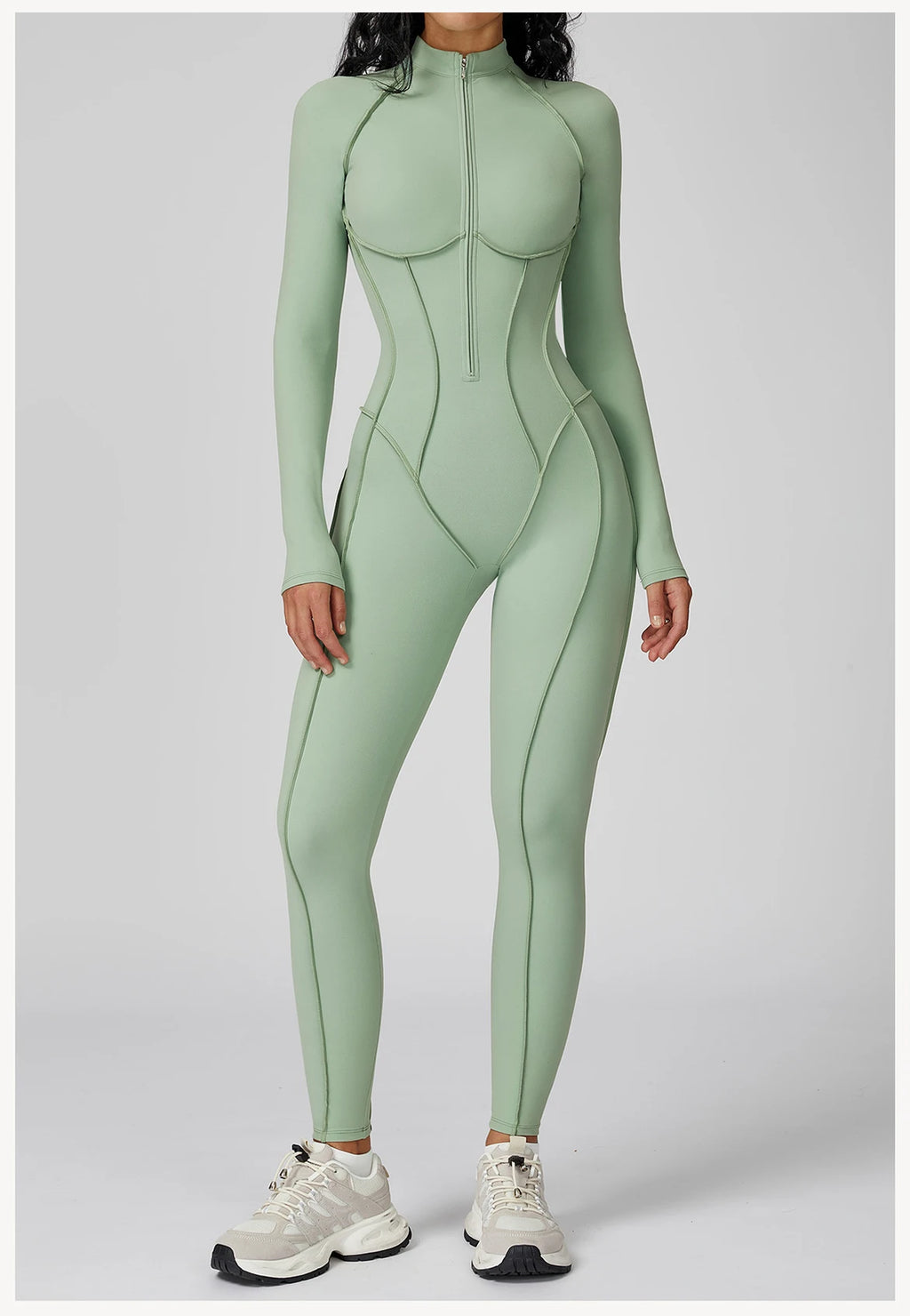 Body Yoga Femme Manches Longues Zip - Combinaison Fitness Sport