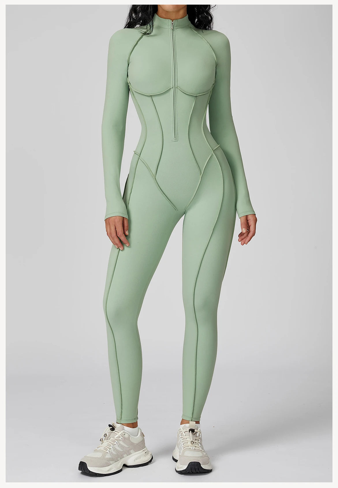 Body Yoga Femme Manches Longues Zip - Combinaison Fitness Sport