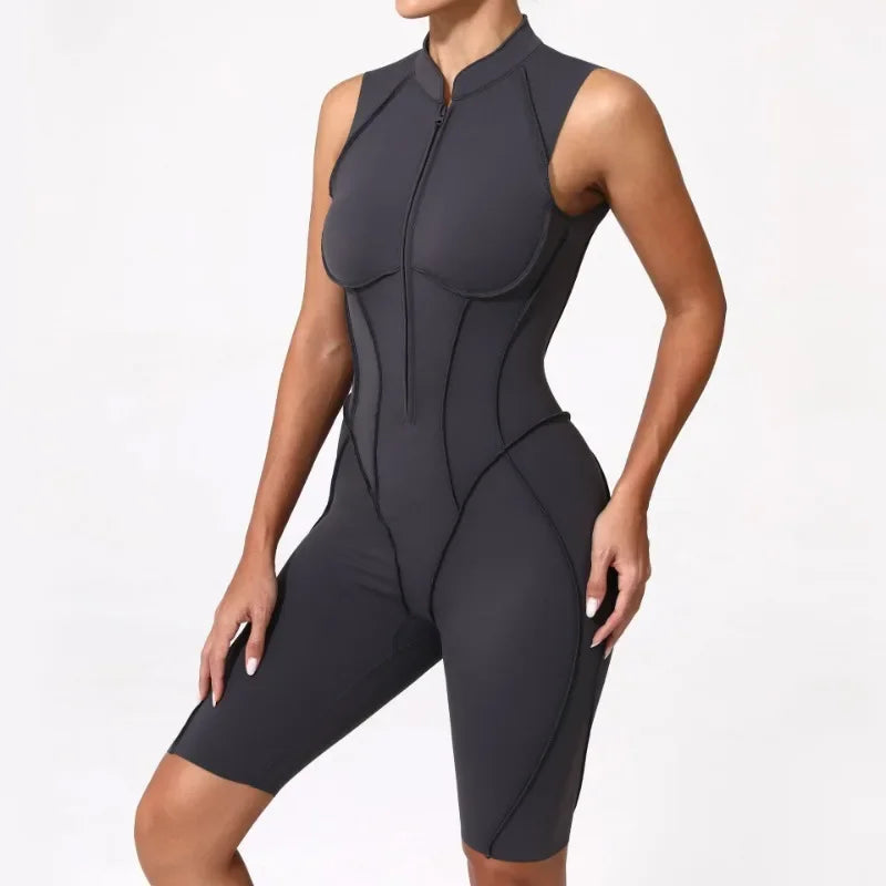 Combinaison Yoga Femme Sans Coutures - Dos Nu Zip Fitness Sport
