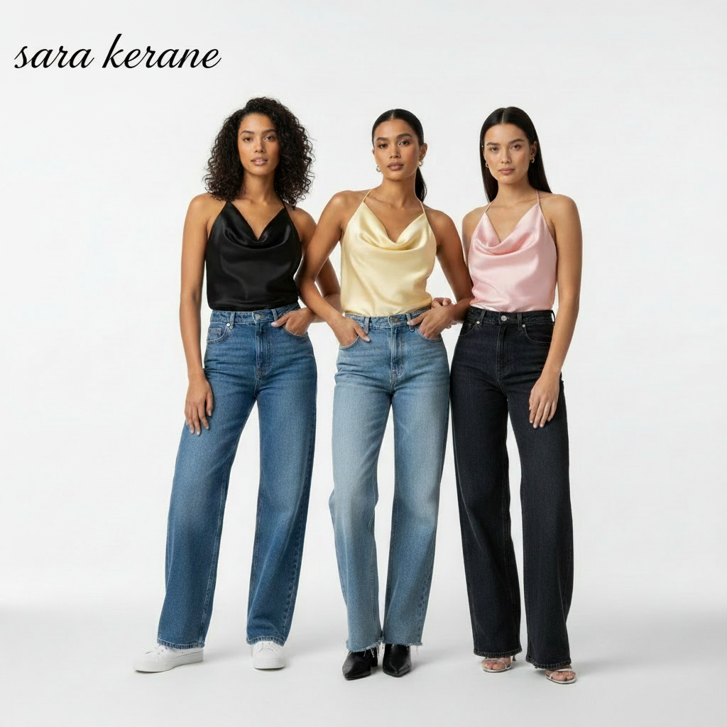 Top femme halter dos nu satin - Débardeur épaules dénudées été