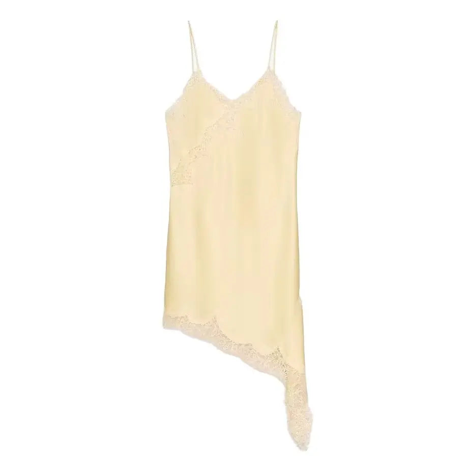 Robe Femme Asymétrique Dentelle Bretelles - Sexy Été Élégante