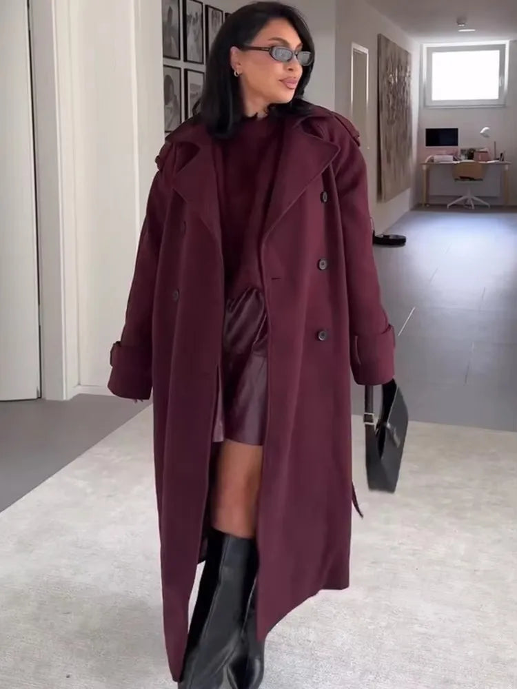 Trench-coat femme long élégant - double boutonnage ceinture hiver
