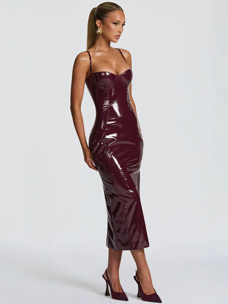 Robe longue sexy cuir bustier - dos nu soirée clubwear