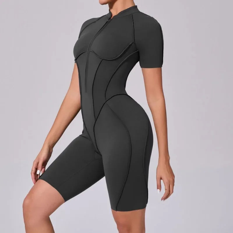 Combinaison Yoga Femme Sans Coutures - Dos Nu Zip Fitness Sport