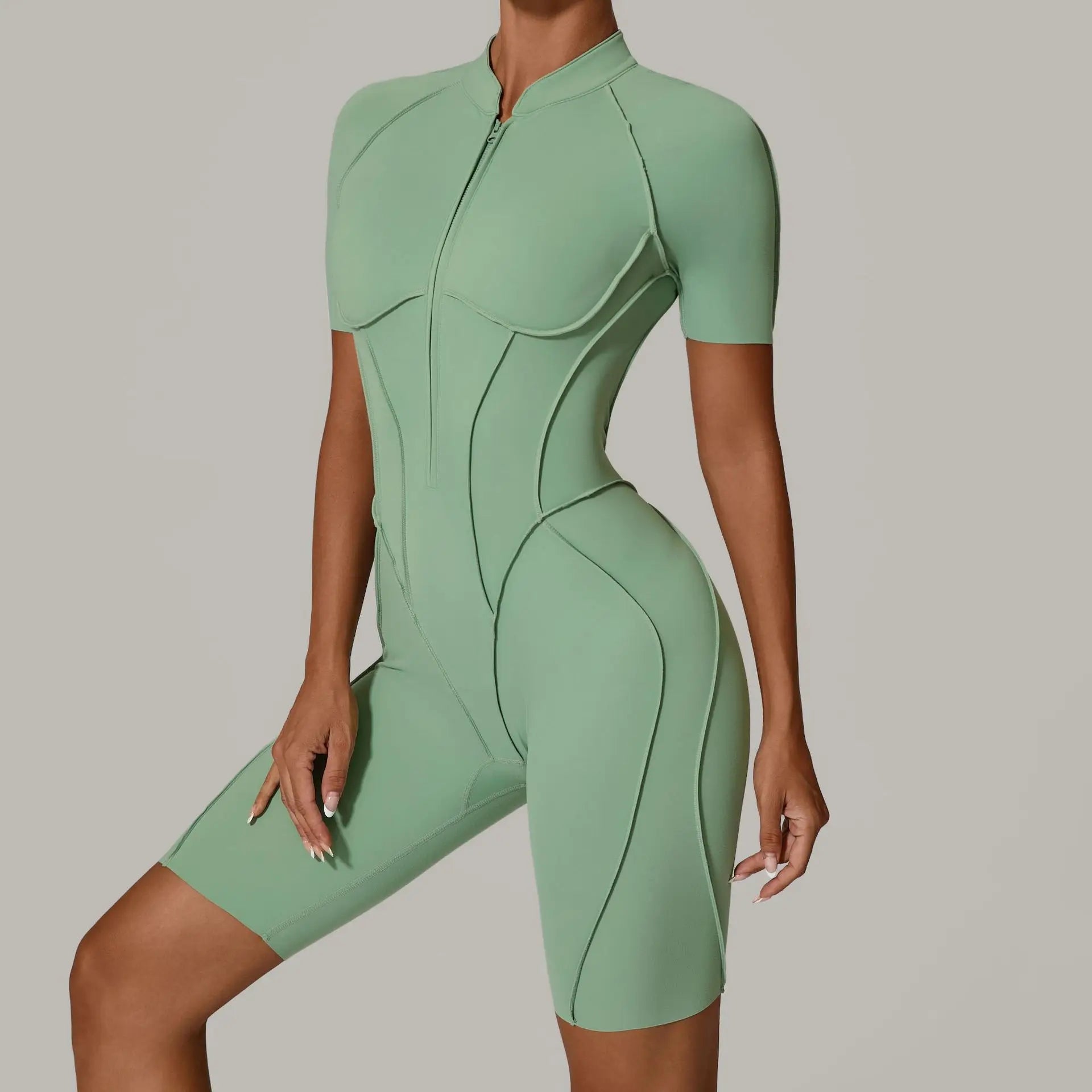 Combinaison Yoga Femme Sans Coutures - Dos Nu Zip Fitness Sport