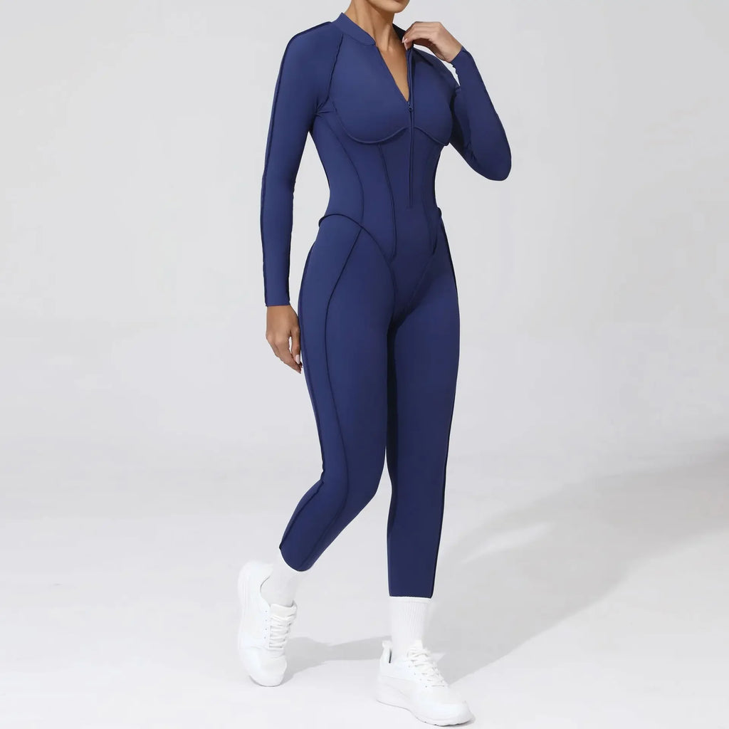 Combinaison Yoga Femme Sans Coutures - Dos Nu Zip Fitness Sport