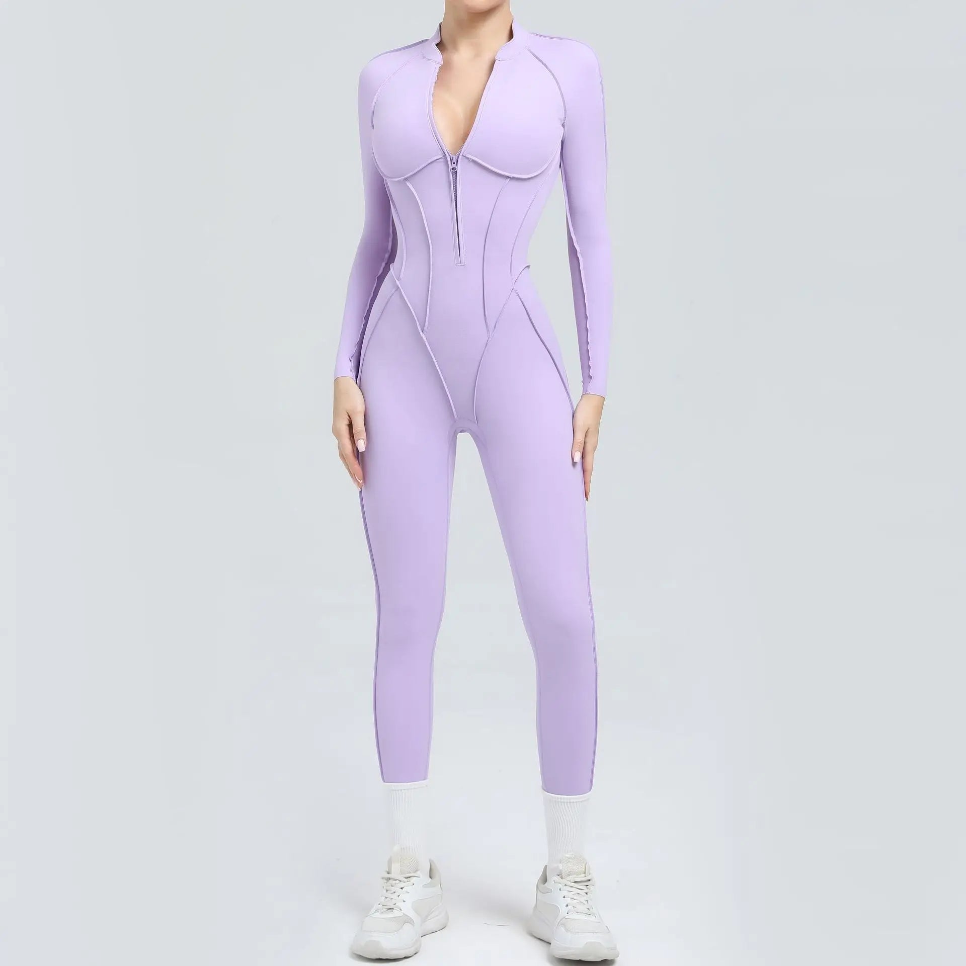 Combinaison Yoga Femme Sans Coutures - Dos Nu Zip Fitness Sport