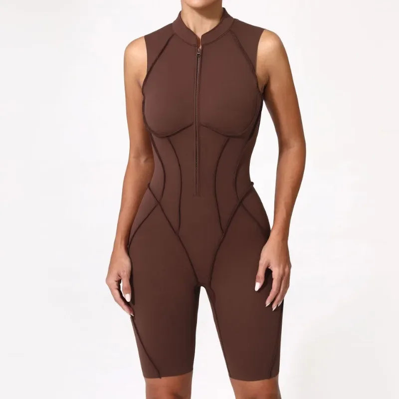 Combinaison Yoga Femme Sans Coutures - Dos Nu Zip Fitness Sport