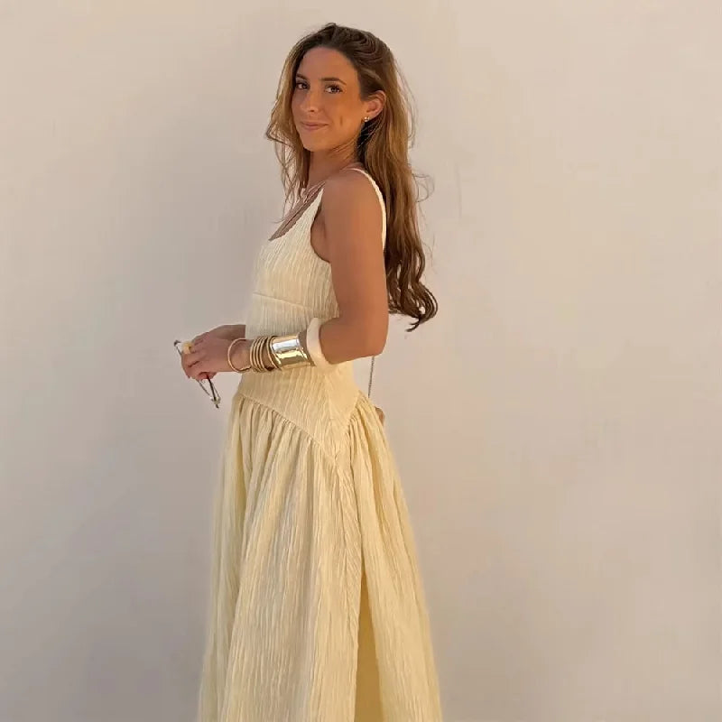 Robe midi plissée dos nu - jaune soleil