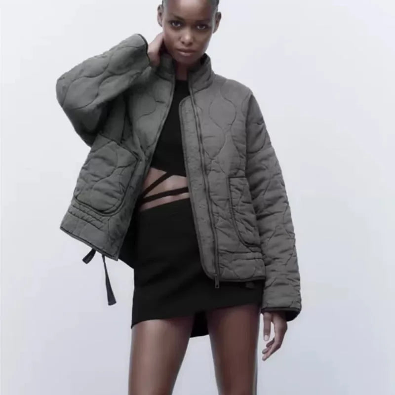 Veste femme matelassée coton vintage - Col montant grandes poches