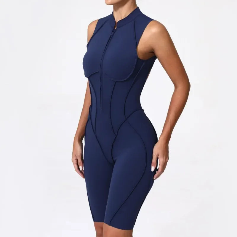 Combinaison Yoga Femme Sans Coutures - Dos Nu Zip Fitness Sport