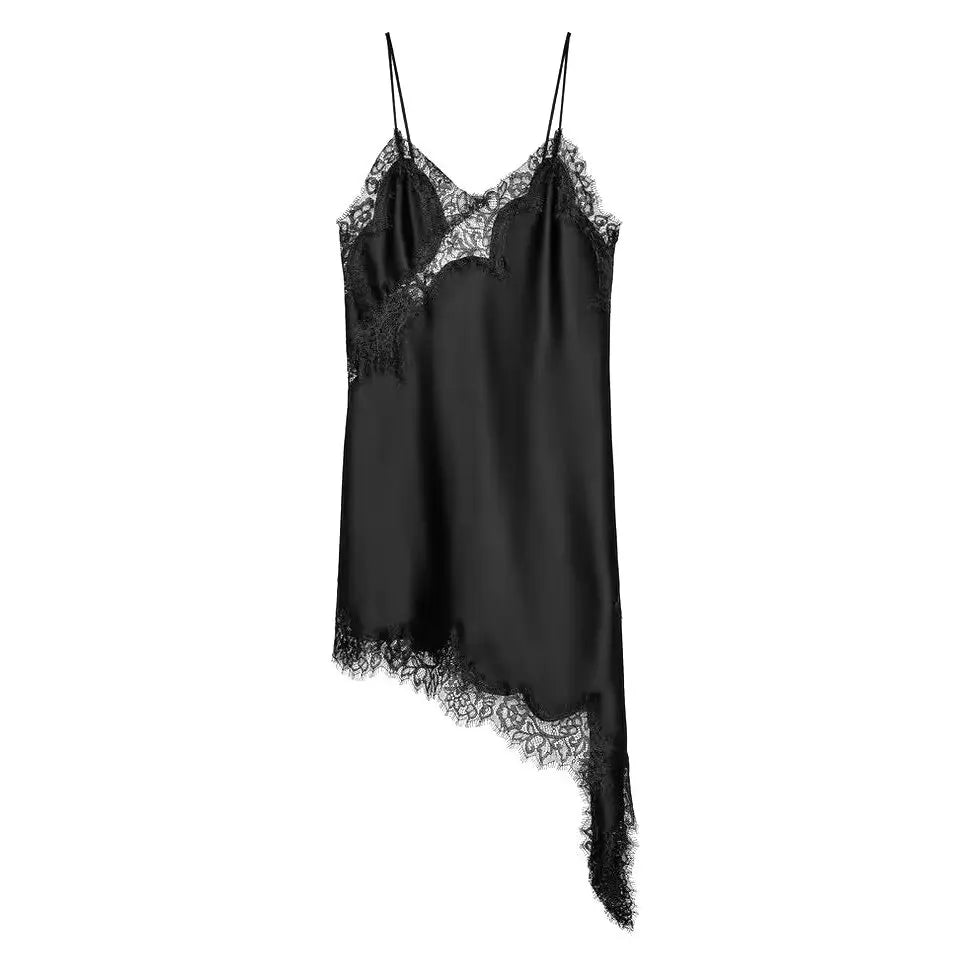 Robe Femme Asymétrique Dentelle Bretelles - Sexy Été Élégante