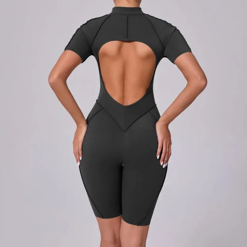Combinaison Yoga Femme Sans Coutures - Dos Nu Zip Fitness Sport