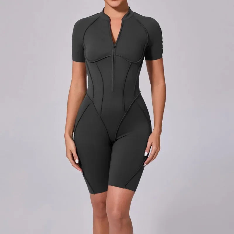 Combinaison Yoga Femme Sans Coutures - Dos Nu Zip Fitness Sport