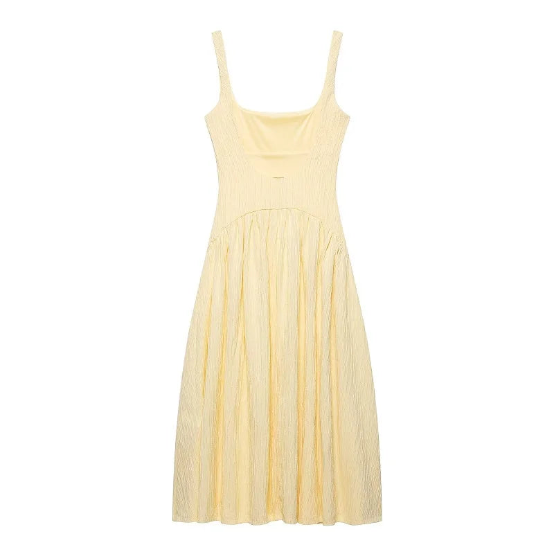 Robe midi plissée dos nu - jaune soleil