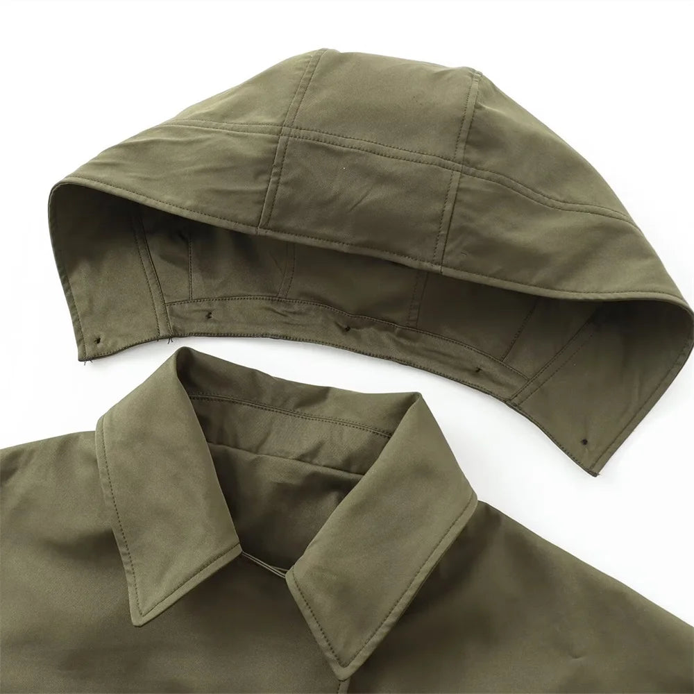 Veste Femme Automne Capuche - Trench Court Boutonnée Casual