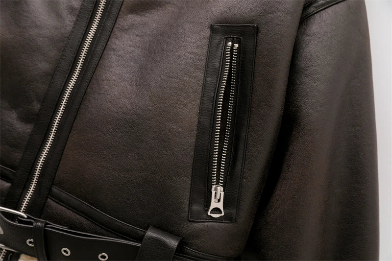 Veste Femme Vintage Fausse Fourrure - Ceinture Manches Longues Hiver