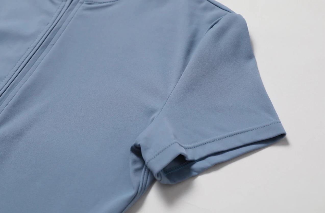 Combinaison Yoga Femme Col Montant Zip - Fitness Ajustée Manches Courtes