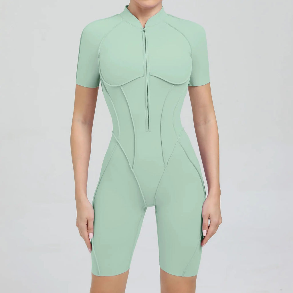 Combinaison Yoga Femme Sans Coutures - Dos Nu Zip Fitness Sport