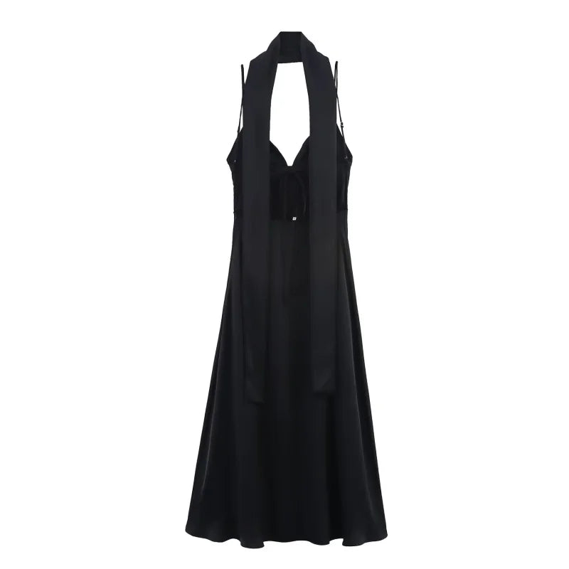 Robe longue femme satin bretelles - foulard décoratif soirée élégante