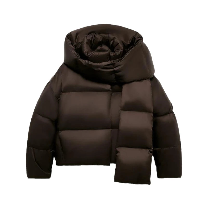 Veste Femme Coton Capuche Écharpe - Col Montant Hiver Chic