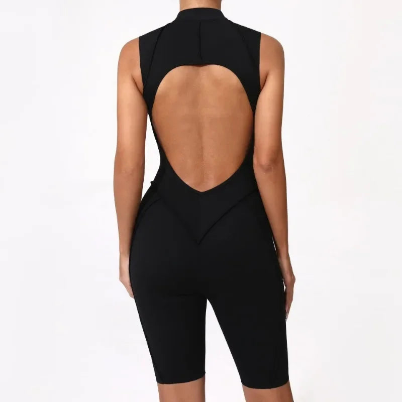 Combinaison Yoga Femme Sans Coutures - Dos Nu Zip Fitness Sport