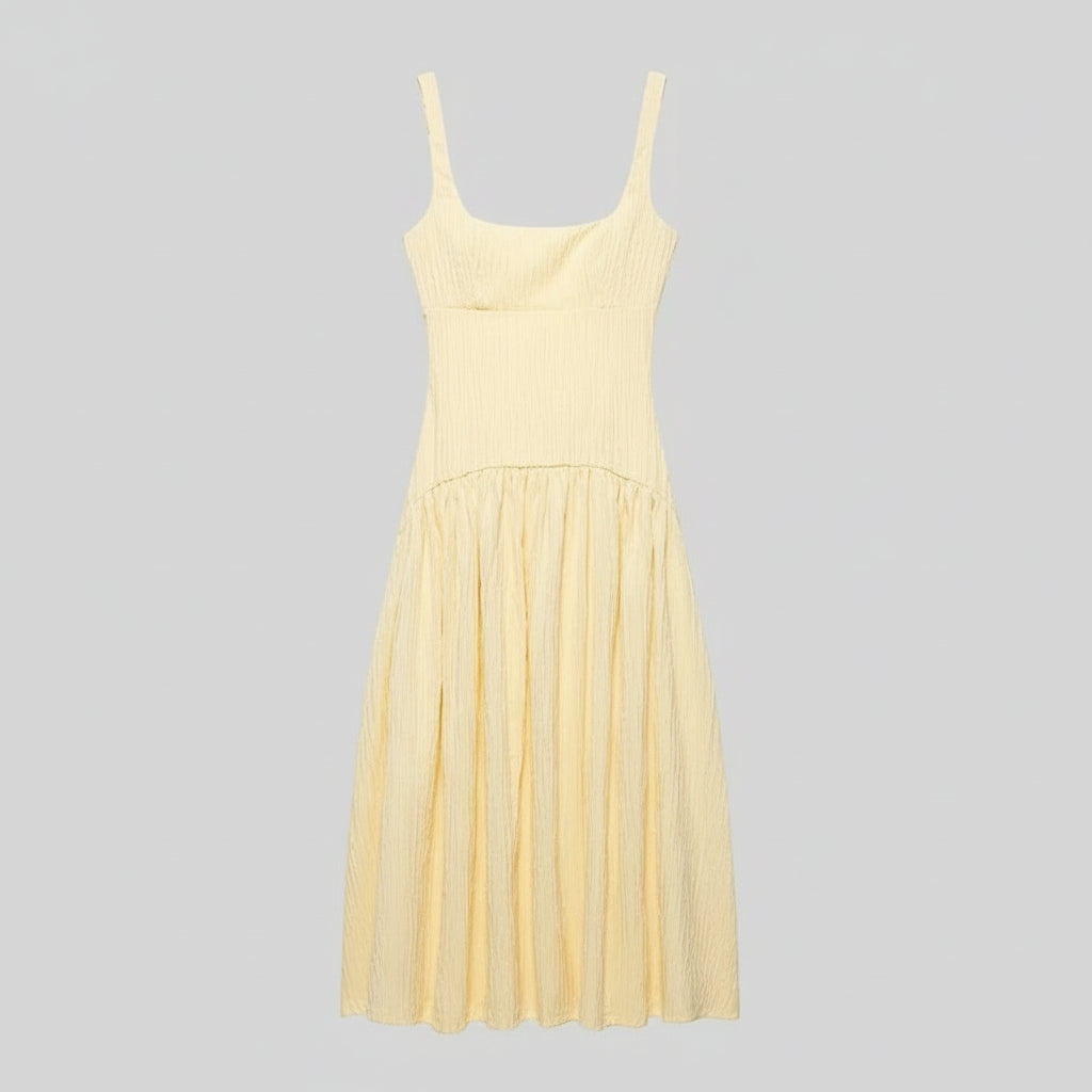Robe midi plissée dos nu - jaune soleil