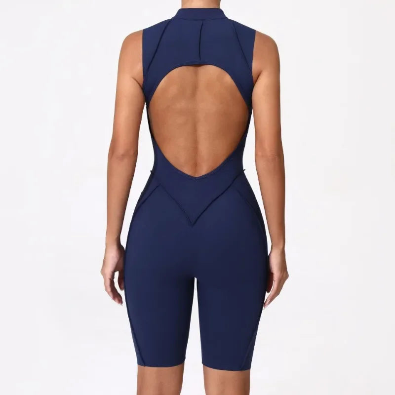 Combinaison Yoga Femme Sans Coutures - Dos Nu Zip Fitness Sport