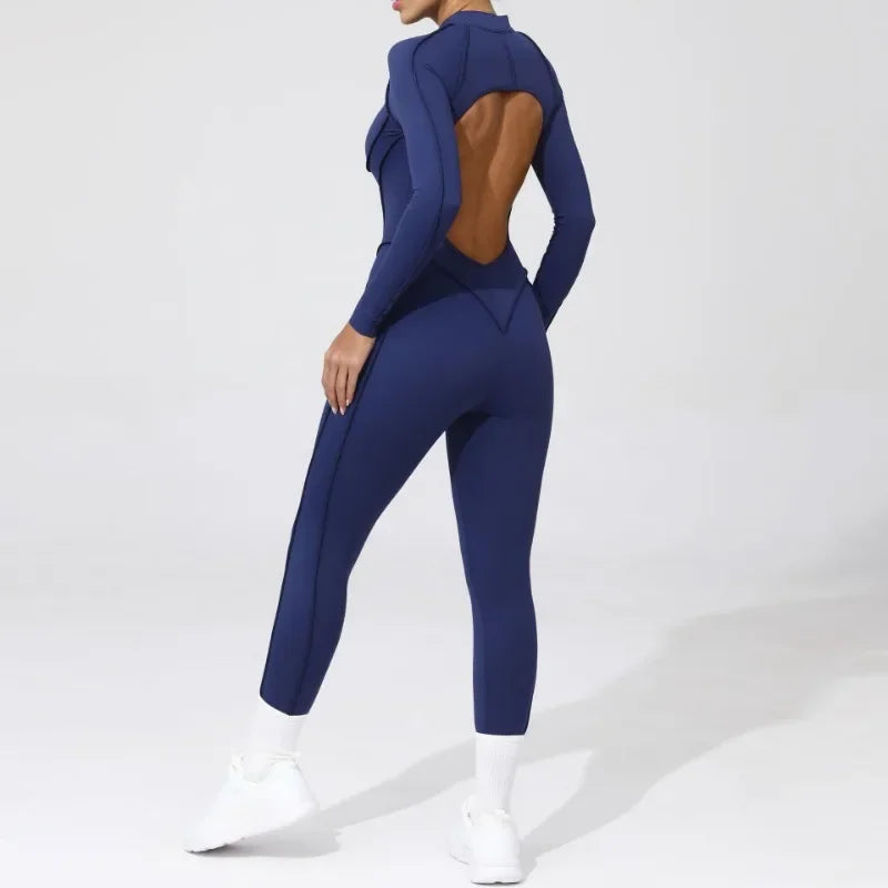 Combinaison Yoga Femme Sans Coutures - Dos Nu Zip Fitness Sport