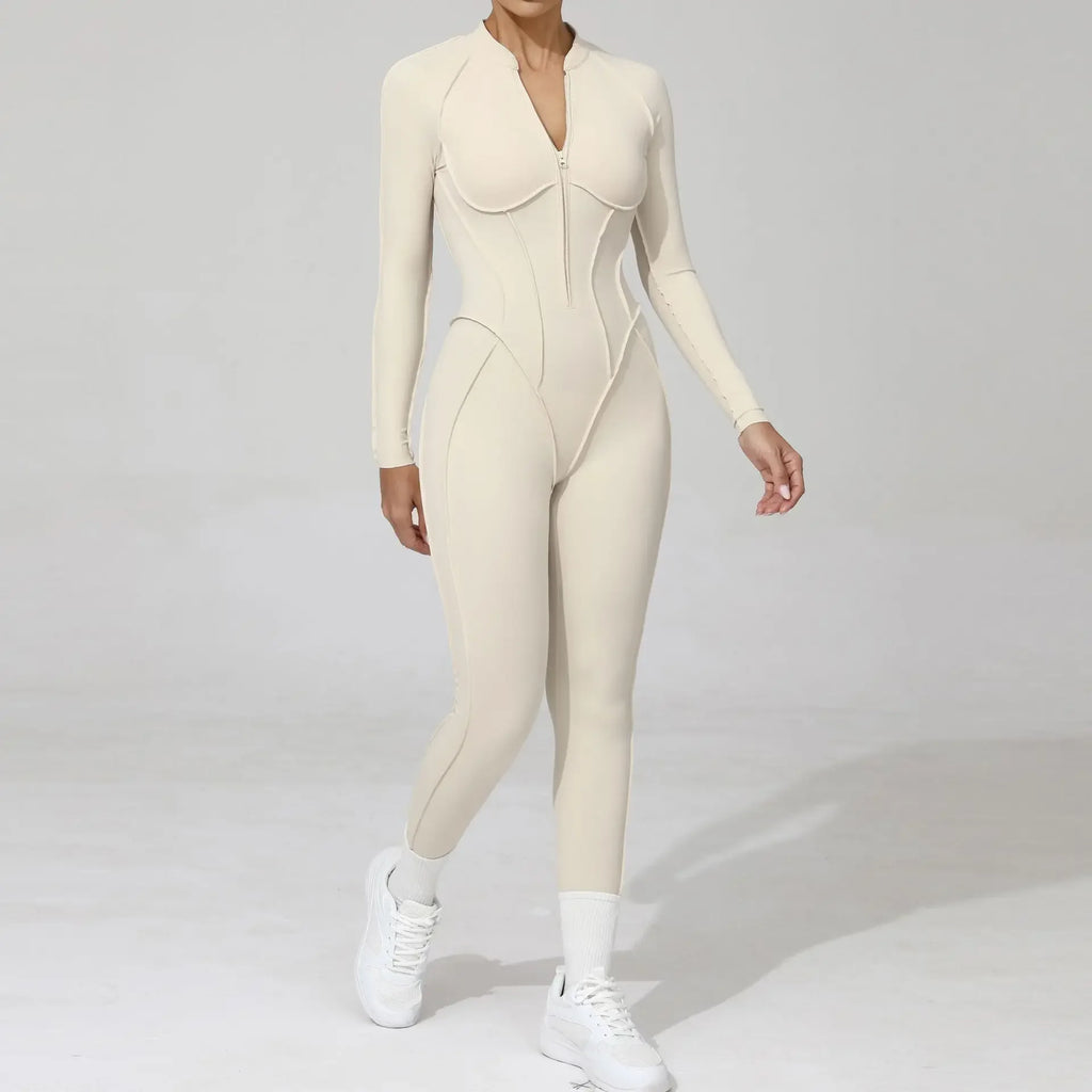 Combinaison Yoga Femme Sans Coutures - Dos Nu Zip Fitness Sport