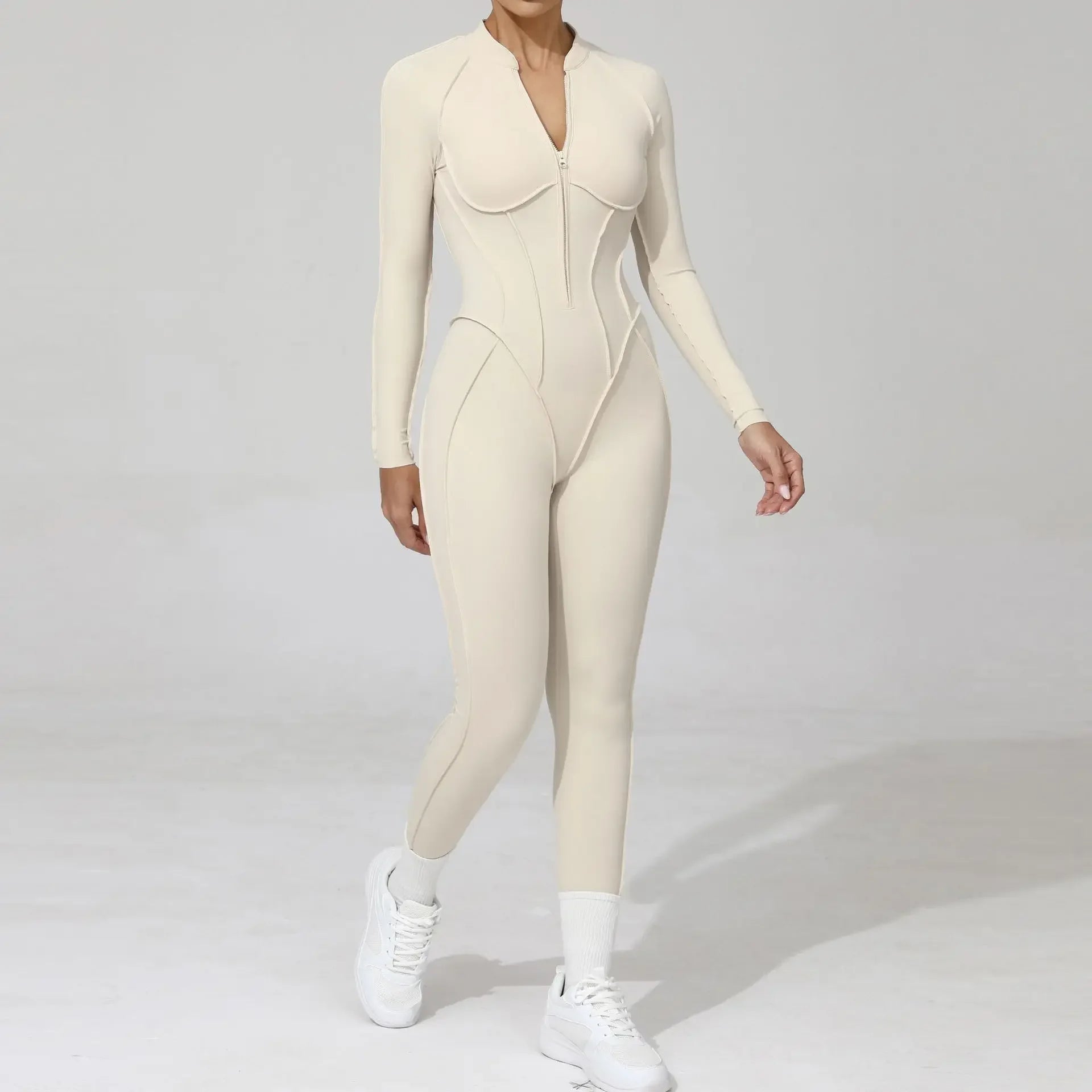 Combinaison Yoga Femme Sans Coutures - Dos Nu Zip Fitness Sport