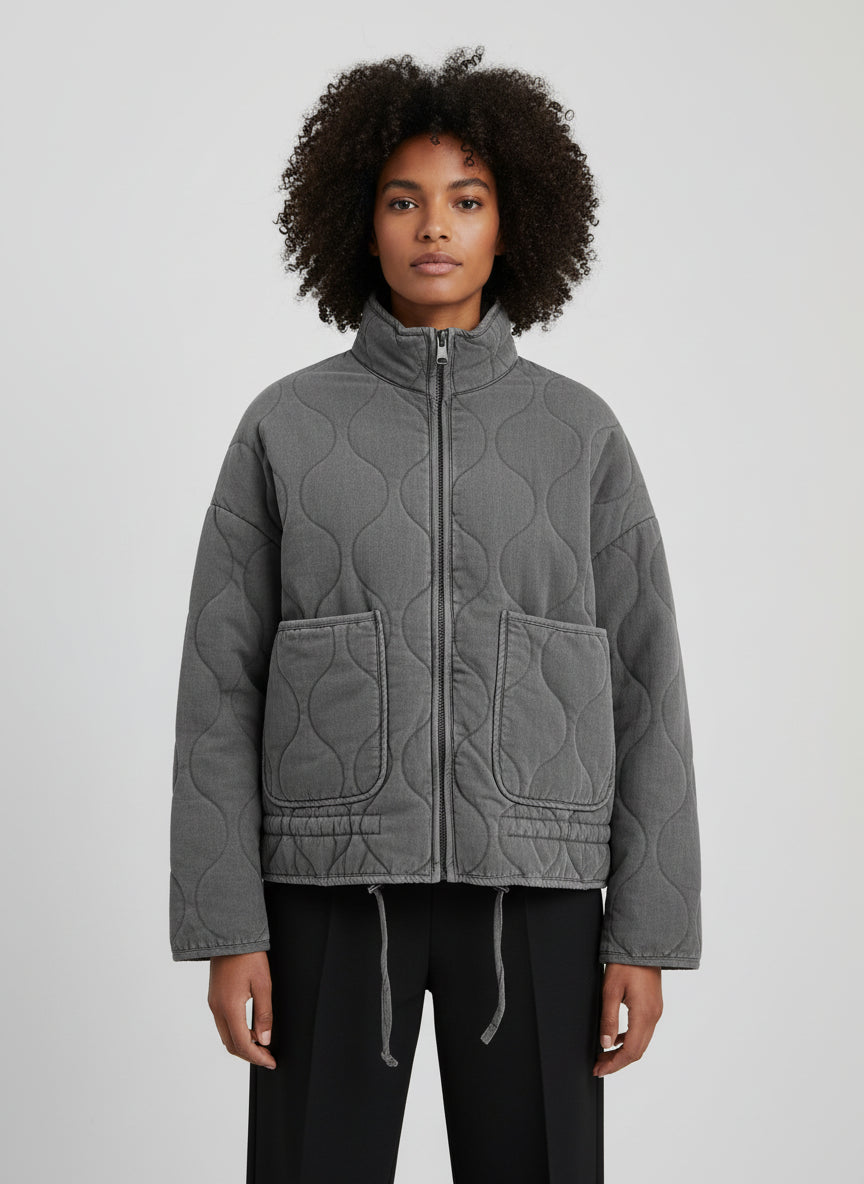 Veste femme matelassée coton vintage - Col montant grandes poches