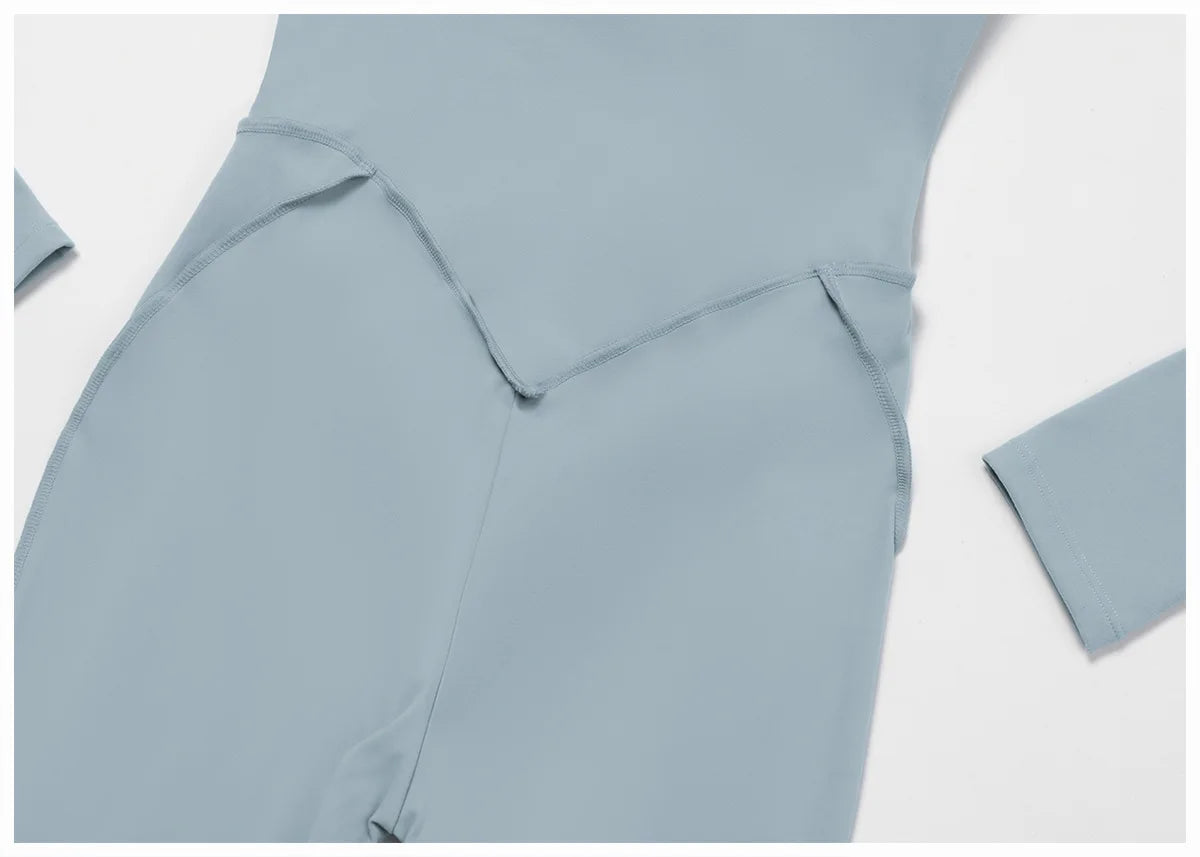 Body Yoga Femme Manches Longues Zip - Combinaison Fitness Sport