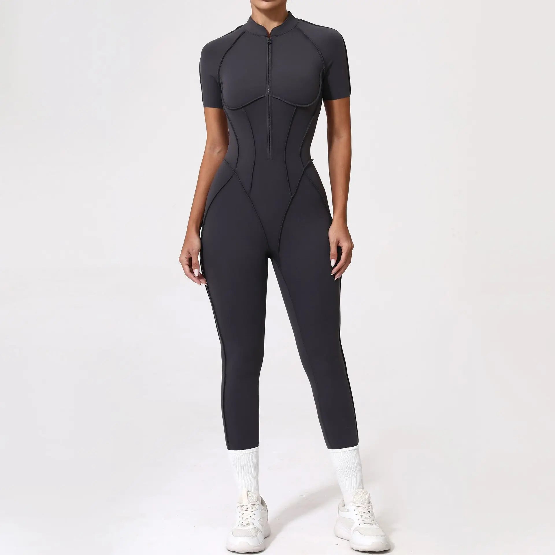 Combinaison Yoga Femme Sans Coutures - Dos Nu Zip Fitness Sport