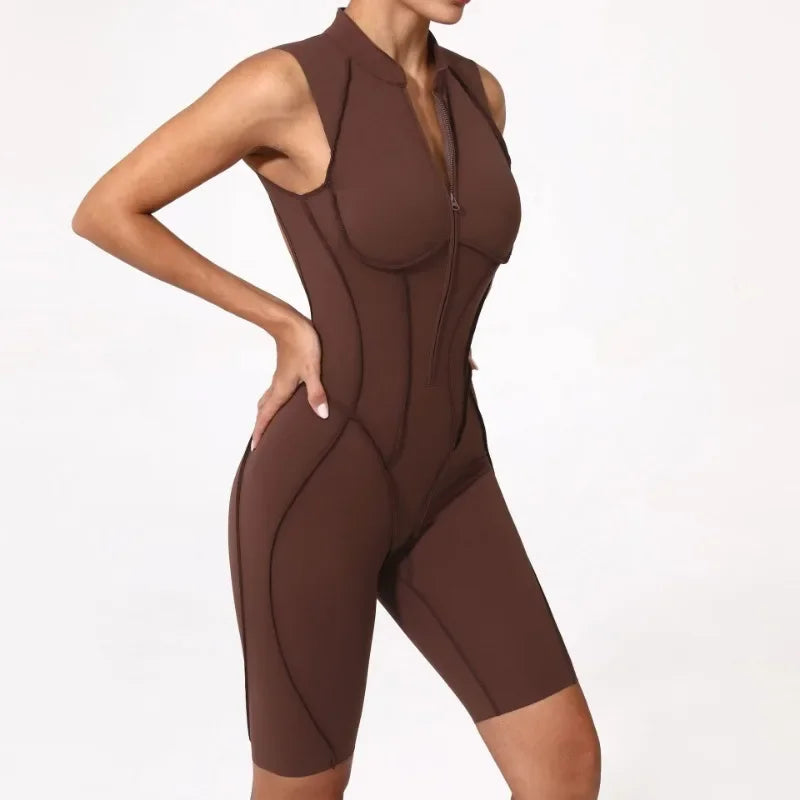 Combinaison Yoga Femme Sans Coutures - Dos Nu Zip Fitness Sport