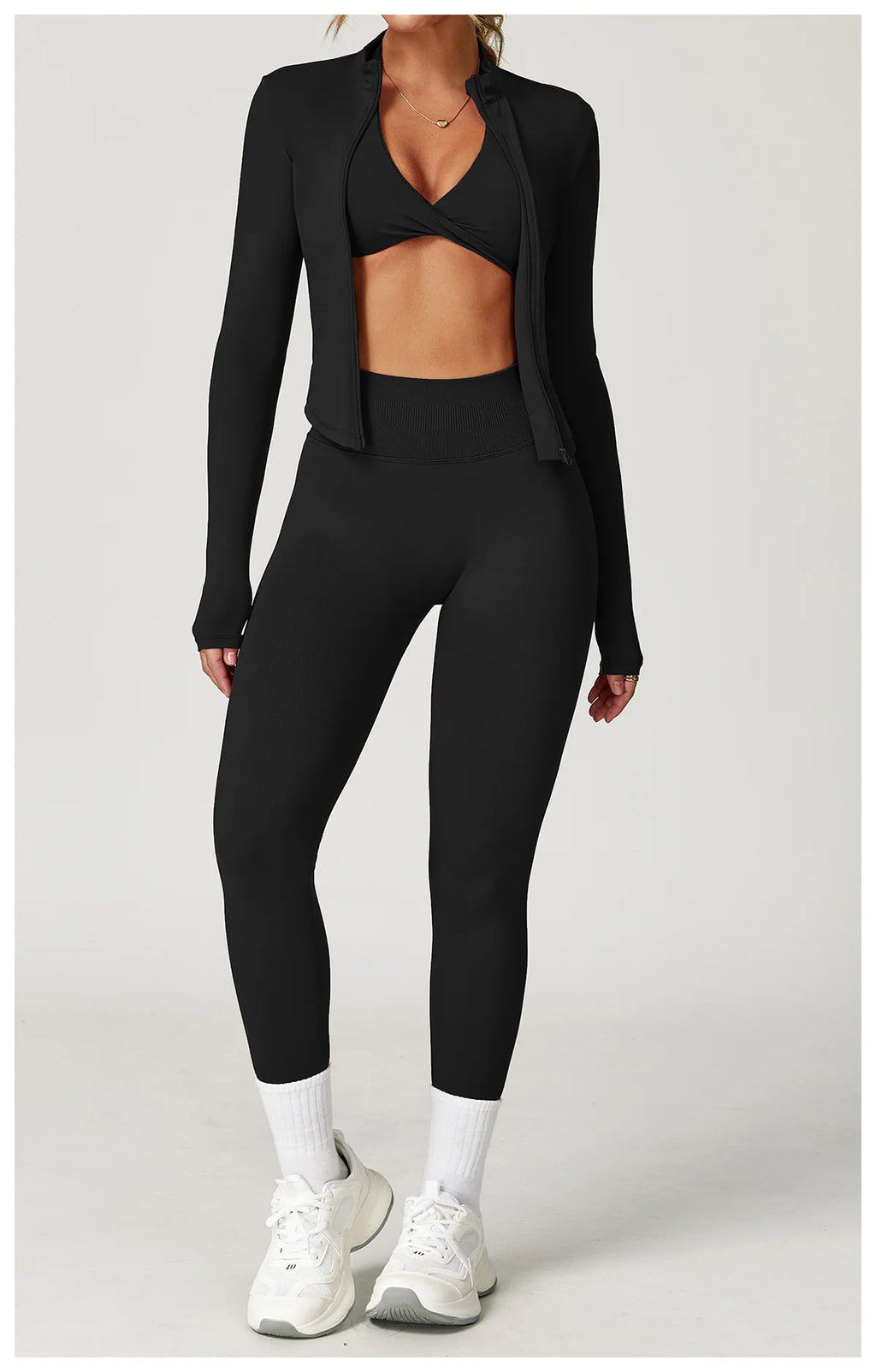 Ensemble Yoga Femme Sans Coutures 2 Pièces - Veste Legging Gym