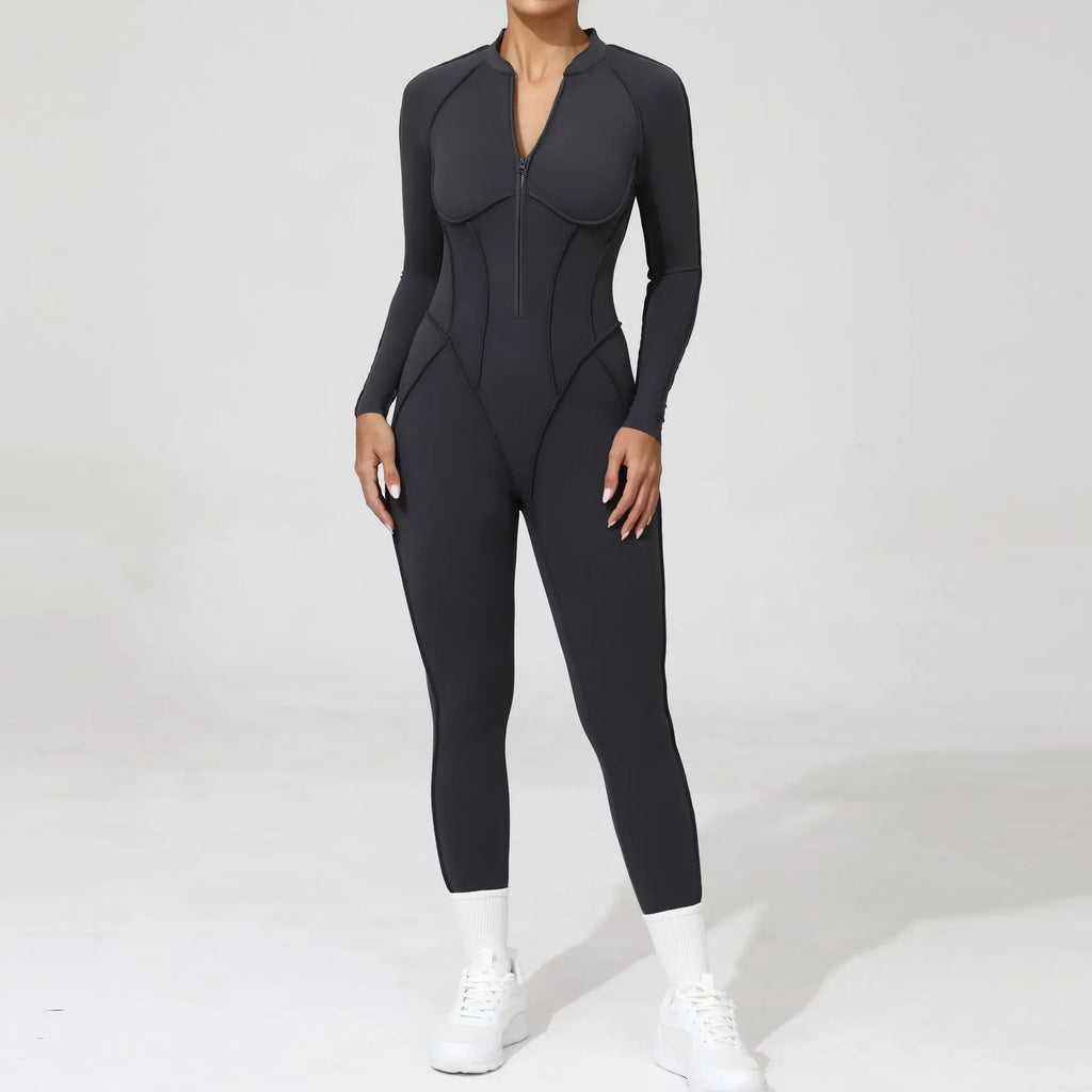 Combinaison Yoga Femme Sans Coutures - Dos Nu Zip Fitness Sport