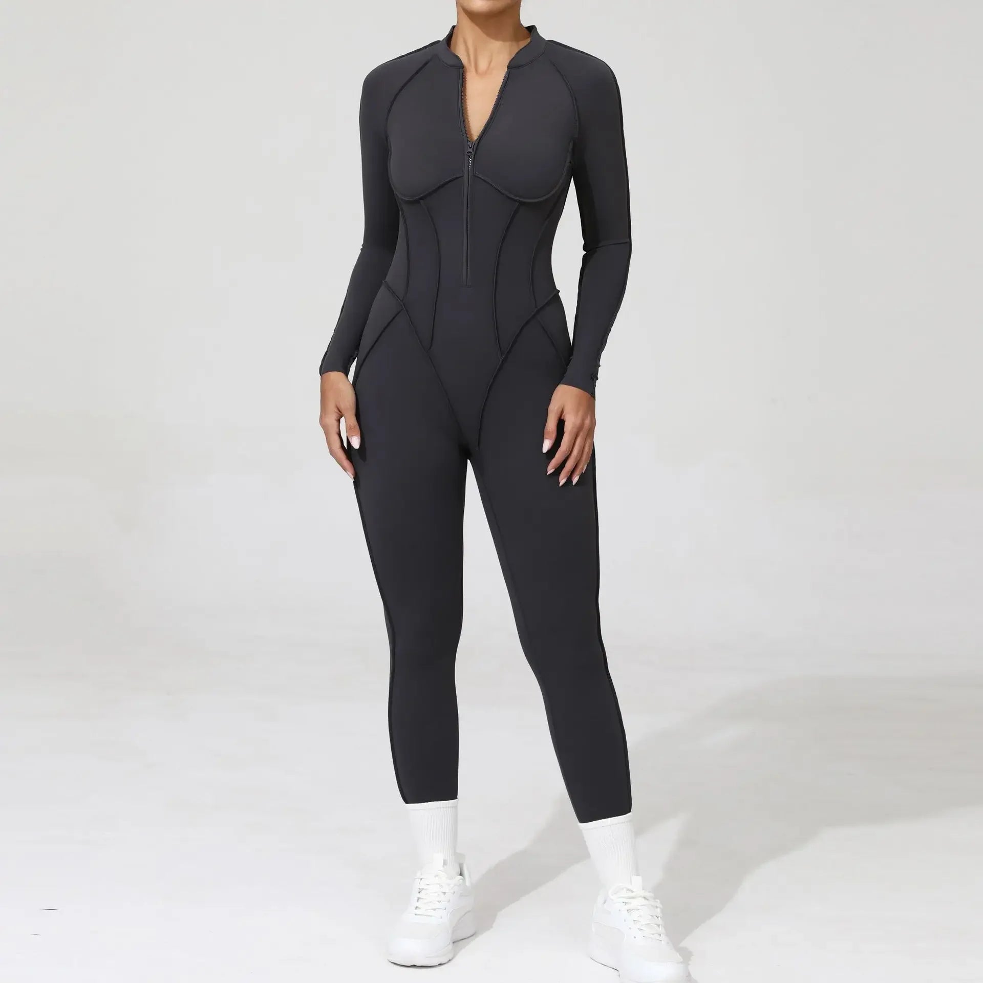 Combinaison Yoga Femme Sans Coutures - Dos Nu Zip Fitness Sport