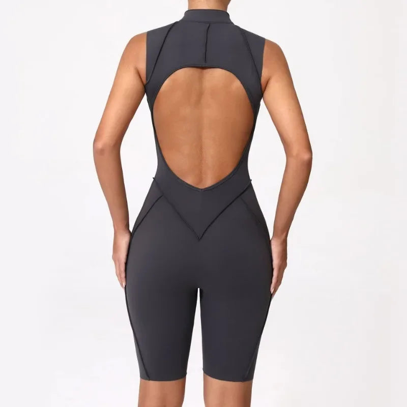 Combinaison Yoga Femme Sans Coutures - Dos Nu Zip Fitness Sport